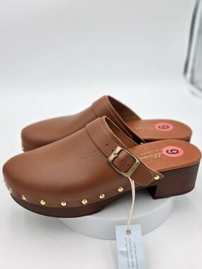 Avellini Brown Leather Clog Mules with Gold Studs size 37 US 6